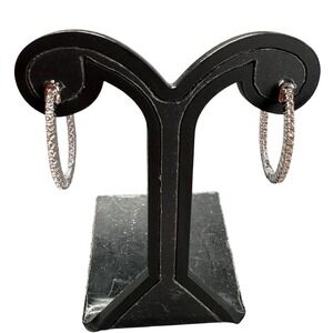 Sterling‎ Silver 925 Hoop Earrings Rhinestone Embellished Elegant Jewelry